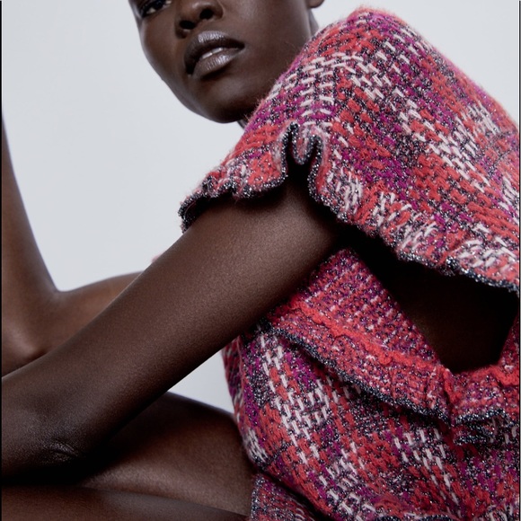 Zara RUFFLED KNIT Cropped TOP Sweater Multi Color - Picture 8 of 10